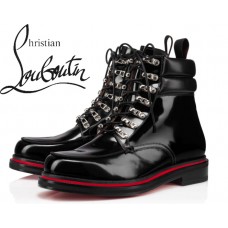 Christian Louboutin Alopista In Black Calf Flat Ankle Boots
