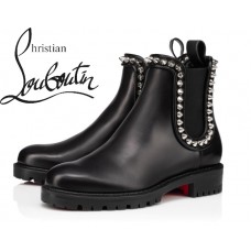 Christian Louboutin Capahutta In Black/Silver Calf Flat Ankle Boots