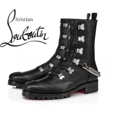 Christian Louboutin Horse Guarda In Black/Silver Calf Flat Ankle Boots