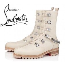 Christian Louboutin Horse Guarda In White/Silver Calf Flat Ankle Boots