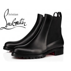 Christian Louboutin Marchacroche In Black Leather Flat Ankle Boots