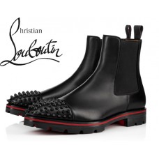 Christian Louboutin Melon Spikes In Black Calf Flat Ankle Boots