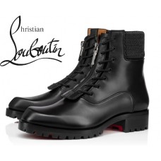 Christian Louboutin Moscou In Black Calf Flat Ankle Boots