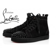 Christian Louboutin Lou Spikes In Black Suede Flat High Tops