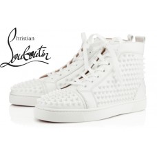 Christian Louboutin Louis Spikes In White Leather Flat High Tops