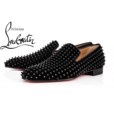 Christian Louboutin Dandelion Spikes In Black Veau Velours Flat Loafers