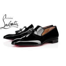 Christian Louboutin Dandelion Tassel In Black Patent Leather Flat Loafers