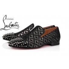 Christian Louboutin Spooky In Black/Silver Creative Fabric Flat Loafers