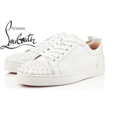 Christian Louboutin Louis Junior Spikes In White Calf Flat Low Tops