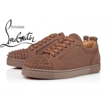 Christian Louboutin Louis Junior Spikes Orlato In Baobab Suede Flat Low Tops