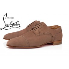 Christian Louboutin Eygeny In Brown Suede Flat Oxfords