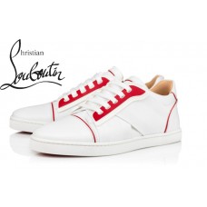 Christian Louboutin Elastikid Woman In White/Red Calf Flat Sneakers