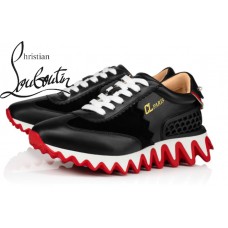 Christian Louboutin Loubishark Donna In Black/Red Leather Flat Sneakers