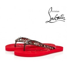 Christian Louboutin Loubi Flip Spikes Donna Red Creative Fabric Flat Sandals